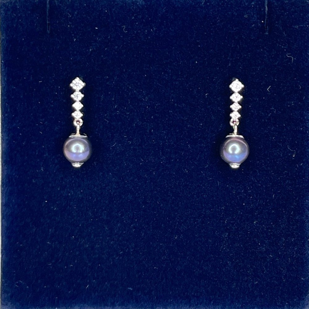 Handmade Peacock Pearl, Cubic Zirconia, & 925 Sterling Silver Drop Earrings